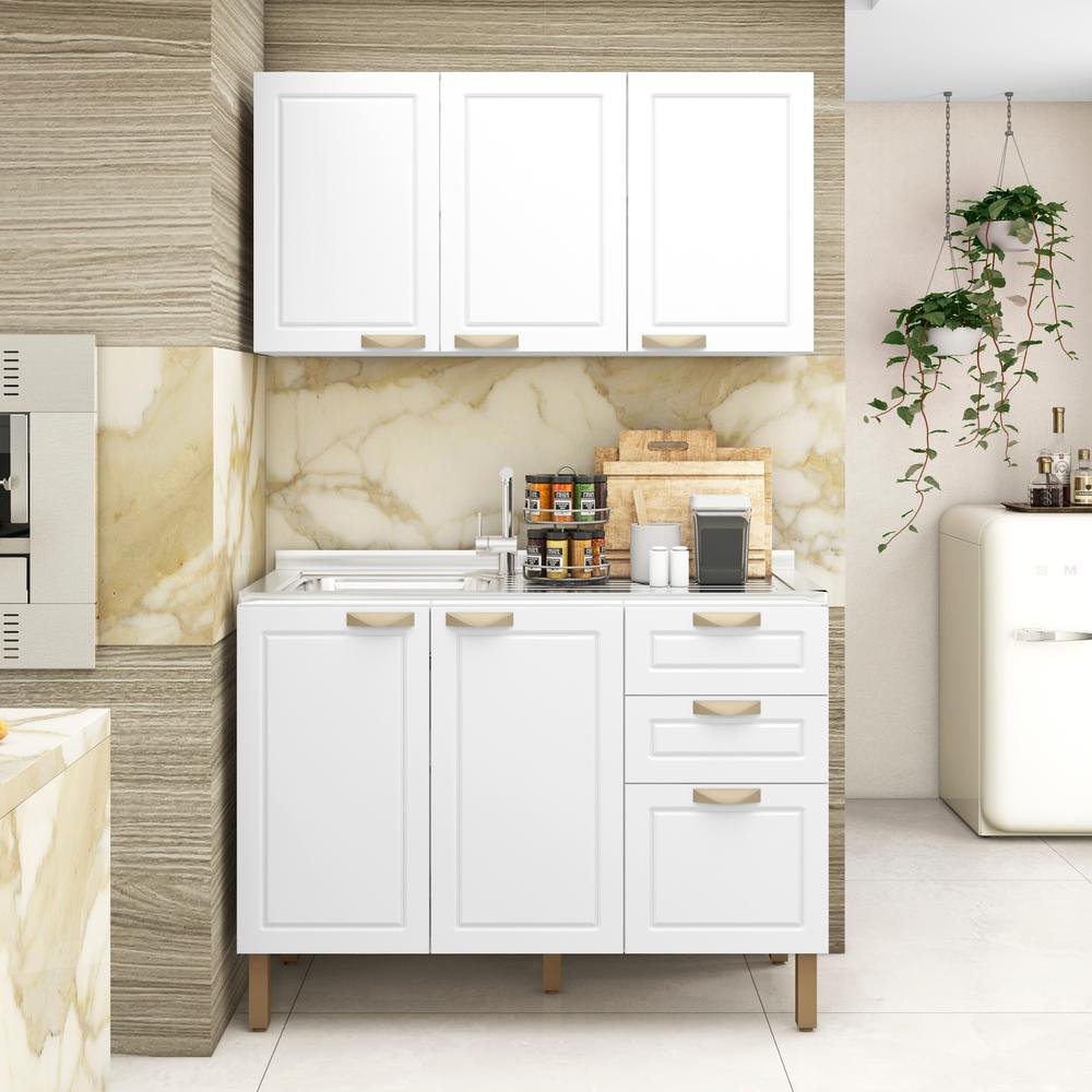 Conjunto Multiuso Armario Com Balcao Gourmet 100 Mdf Multimoveis Branco Sem Tampo Colombo