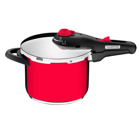 Panela de Pressão Tramontina Solar Vermelha em Aço Inox Fundo Triplo 22 cm 6 Litros