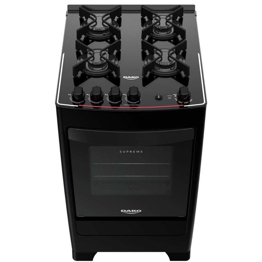 Fogão Piso Dako Supreme Glass 4Q Mesa de Vidro Preto Bivolt