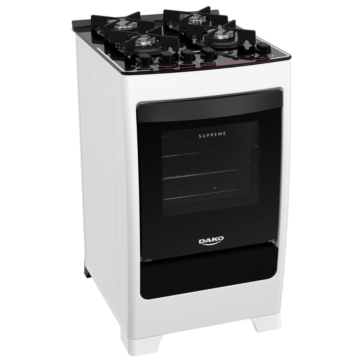 Fogão 4 bocas Dako Supreme Glass Branco com mesa de vidro Bivolt