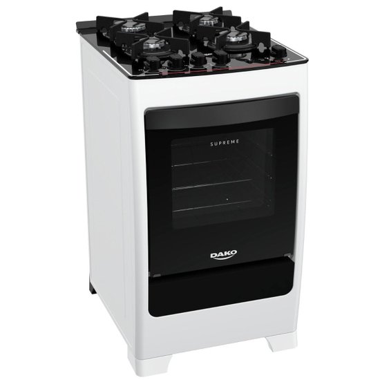 Fogão 4 bocas Dako Supreme Glass Branco com mesa de vidro - Bivolt