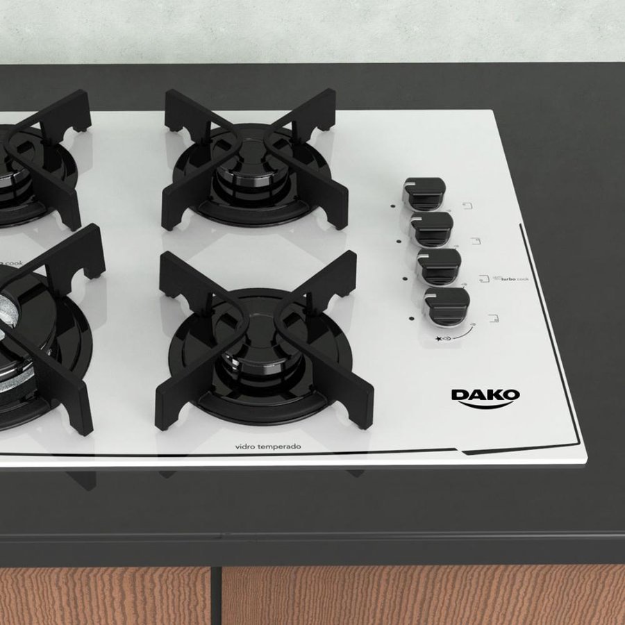 Cooktop Dako 4 bocas branco com acendimento superautomático Bivolt