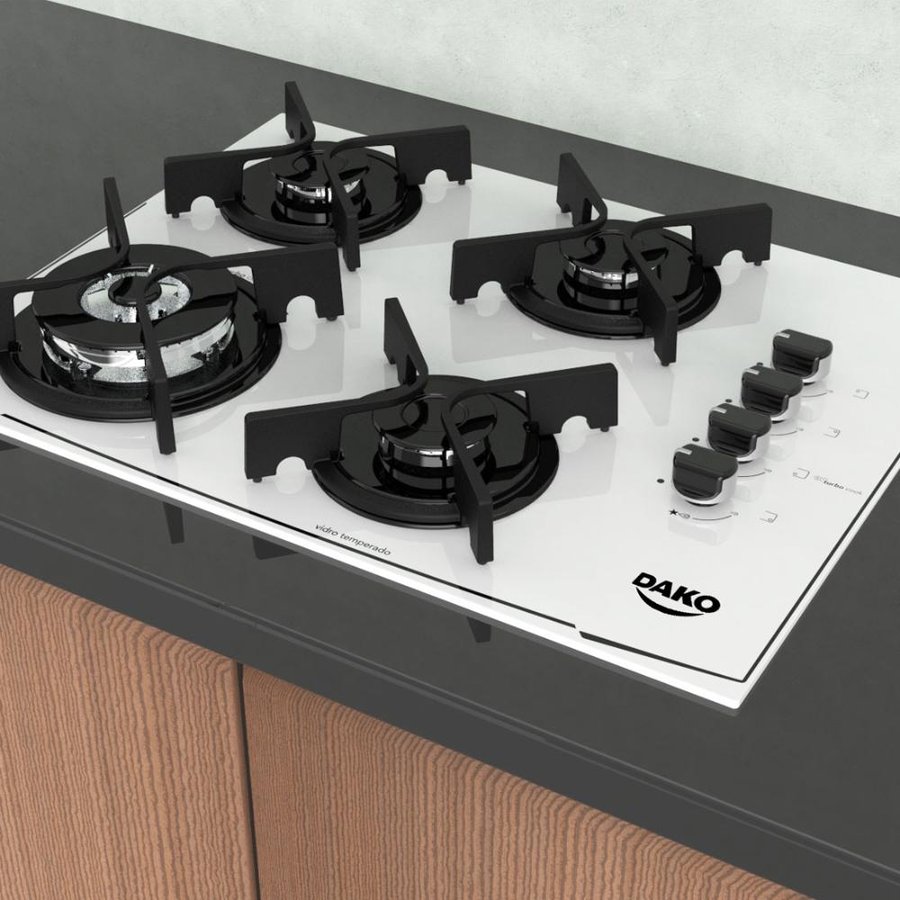 Cooktop Dako 4 bocas branco com acendimento superautomático Bivolt