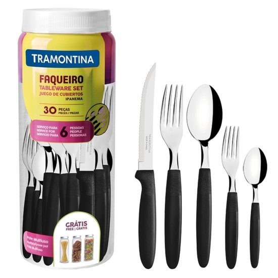 Faqueiro Jogo de Talheres 30 Peças de Aço Inox Ipanema Tramontina Preto