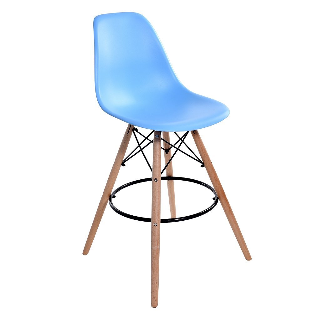 Banqueta Charles Eames Lara Base Em Madeira Fixa Azul Colombo