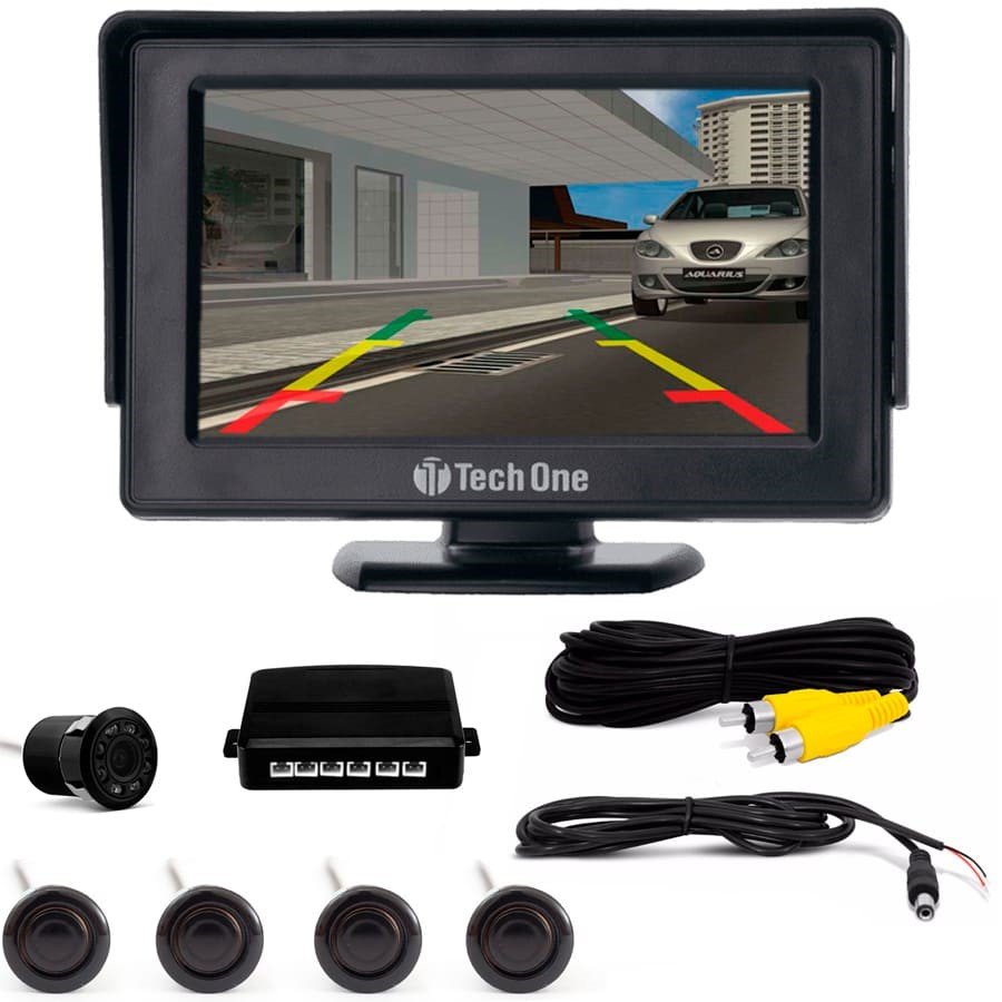 Kit Sensor de Estacionamento Preto com Camera de Re Visão Noturna e