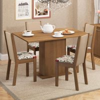 Conjunto Sala de Jantar Madesa Talita Mesa Tampo de Madeira com 4 Cadeiras - Rustic/Crema/Floral Hibiscos