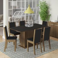 Conjunto Sala de Jantar Madesa Ohana Mesa Tampo de Madeira com 6 Cadeiras - Rustic/Preto/Sintético Preto
