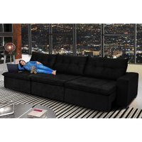 Sofá Austrália 3,82m Retrátil, Reclinável, Molas e Pillow no Assento Tecido Suede Preto Cama InBox
