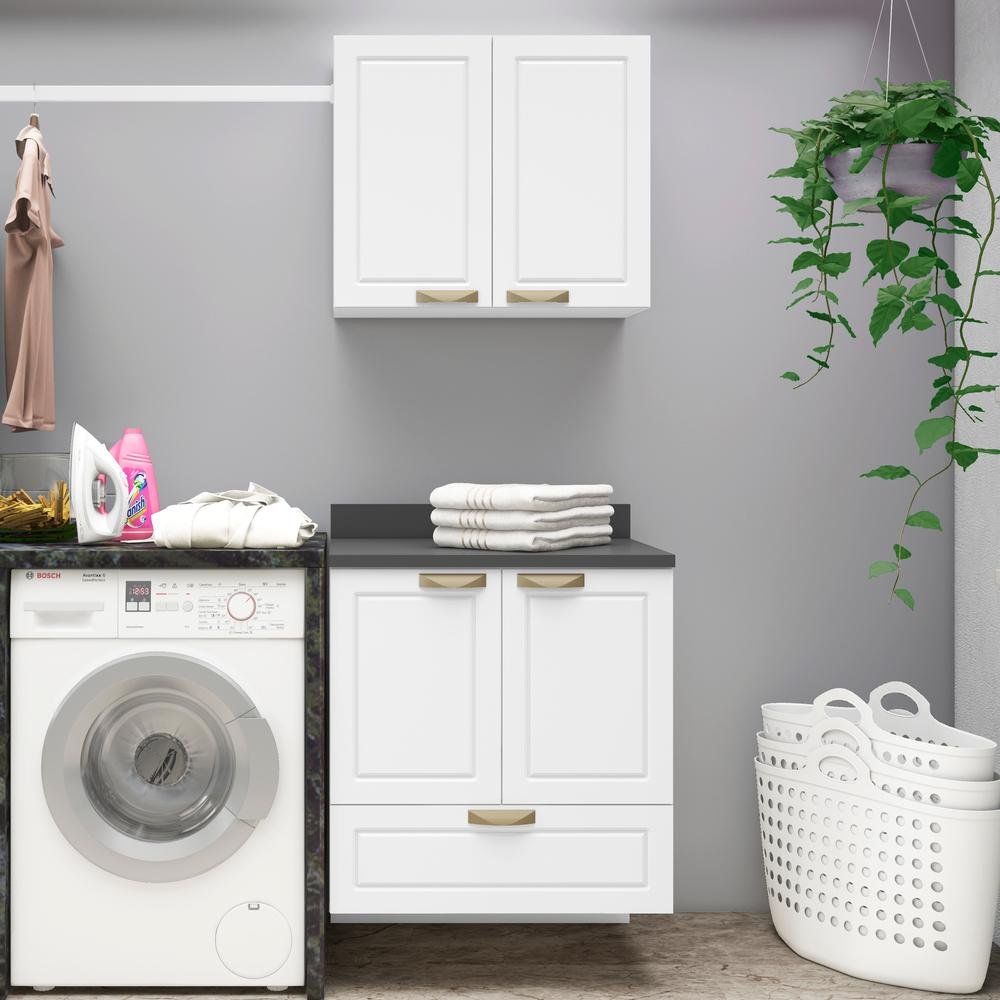Conjunto Lavanderia Multiuso Armario Com Balcao 100 Mdf Suspenso Multimoveis Branco Colombo