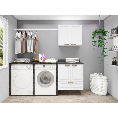 Conjunto Lavanderia Multiuso Armario Com Balcao 100 Mdf Suspenso Multimoveis Branco Colombo