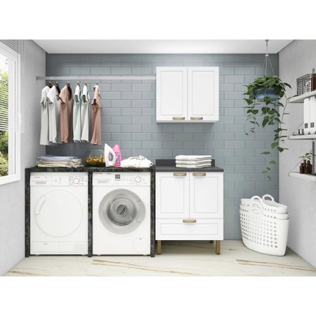 Conjunto Lavanderia Multiuso Armario Com Balcao 100 Mdf Multimoveis Branco Colombo