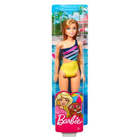 Boneca Barbie Praia Loira Maiô Listrado - Mattel