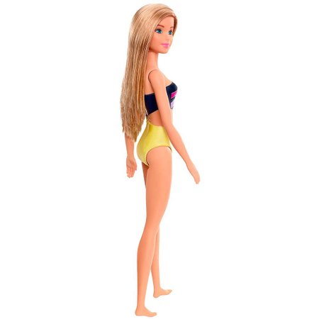 Boneca Barbie Praia Loira Maiô Listrado - Mattel