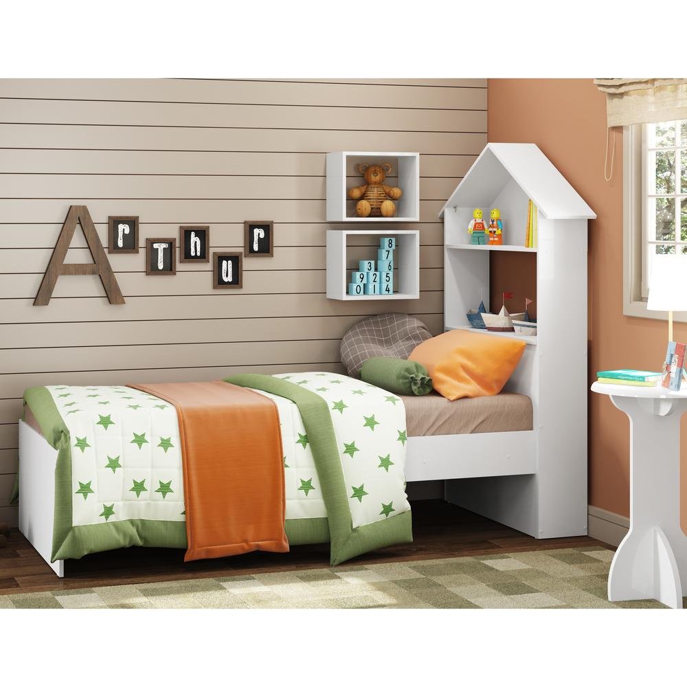 Cama Infantil Sophia com Cabeceira de Casinha Branco Multimóveis com Baú  REF.2369 - Colombo