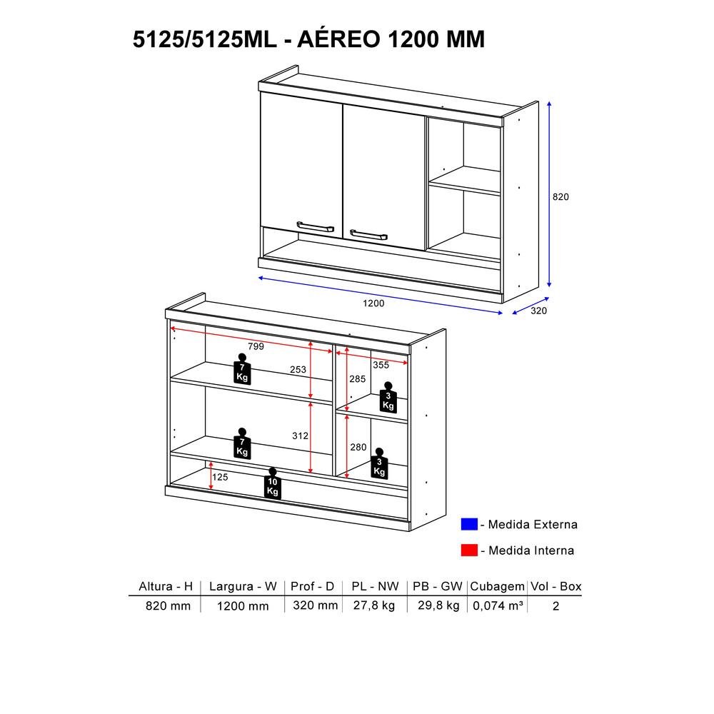 Armario Multimoveis Sicilia 120cm Com Nicho 5125 Argila Branco Colombo