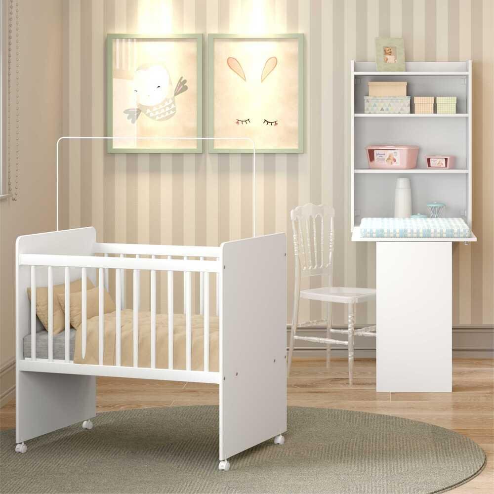 Quarto Infantil Completo Naninha Multimoveis Com Mini Berco Com Rodizios E Armario Branco Colombo