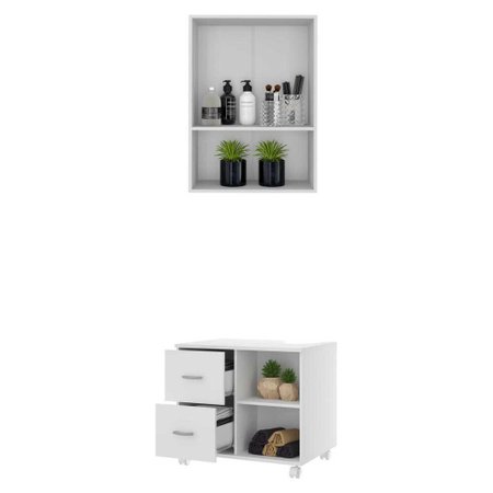Armário de Banheiro com espelho e 2 portas e Balcão de Pia Multimóveis Branco