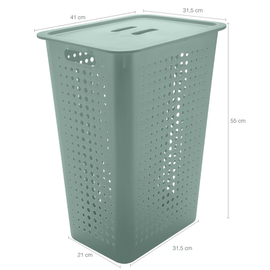 Cesto Para Roupas Organizador Lavanderia 47 Litros Plástico Verde Eucalipto