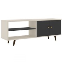 Rack Retrô com 2 Portas e Prateleira RT 3108 Movelbento - Off White com Preto