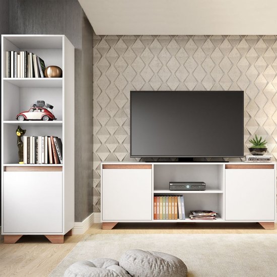 Sala De Estar Completa Para Tv Até 55 Polegadas Benevello 3 Portas Branco/siena - Quiditá Móveis