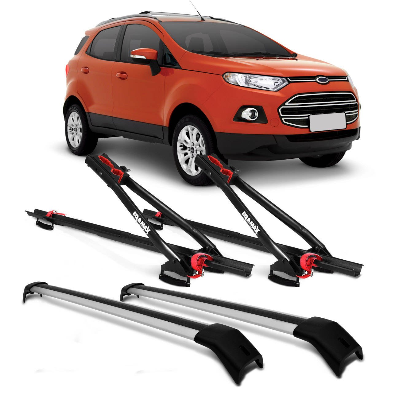 Kit Rack Teto Ecosport 13 a 15 Prata + 2 Transbikes Eqmax Velox Preto 1