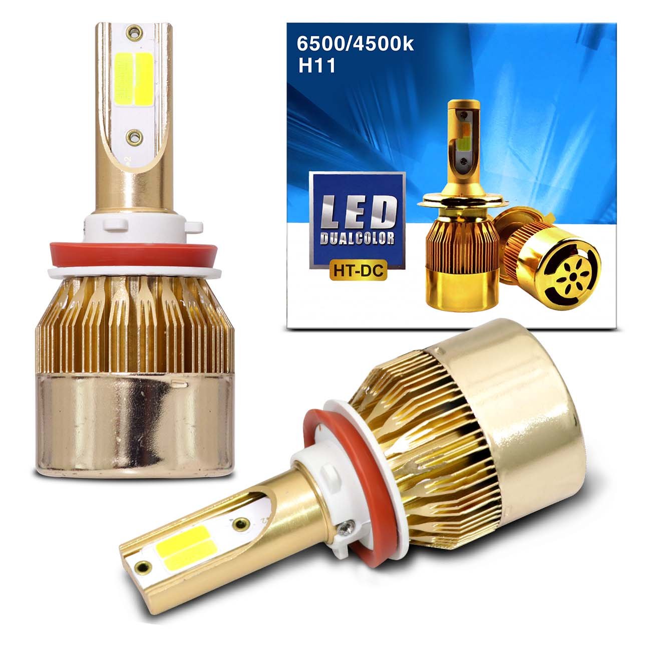 Par Lâmpadas Super LED Dual Color H11 4500K 6500K 36W 8000LM Duas Cores