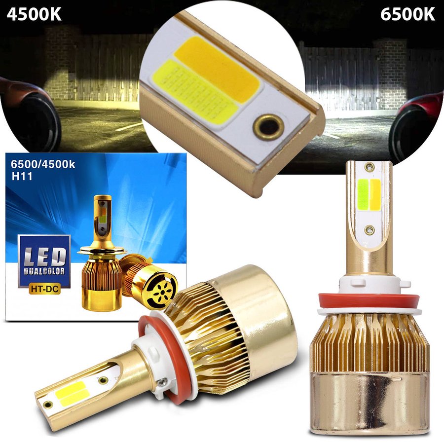 Par Lâmpadas Super LED Dual Color H11 4500K 6500K 36W 8000LM Duas Cores