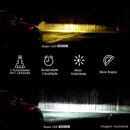 Par Lâmpadas Super LED Dual Color H11 4500K 6500K 36W ...