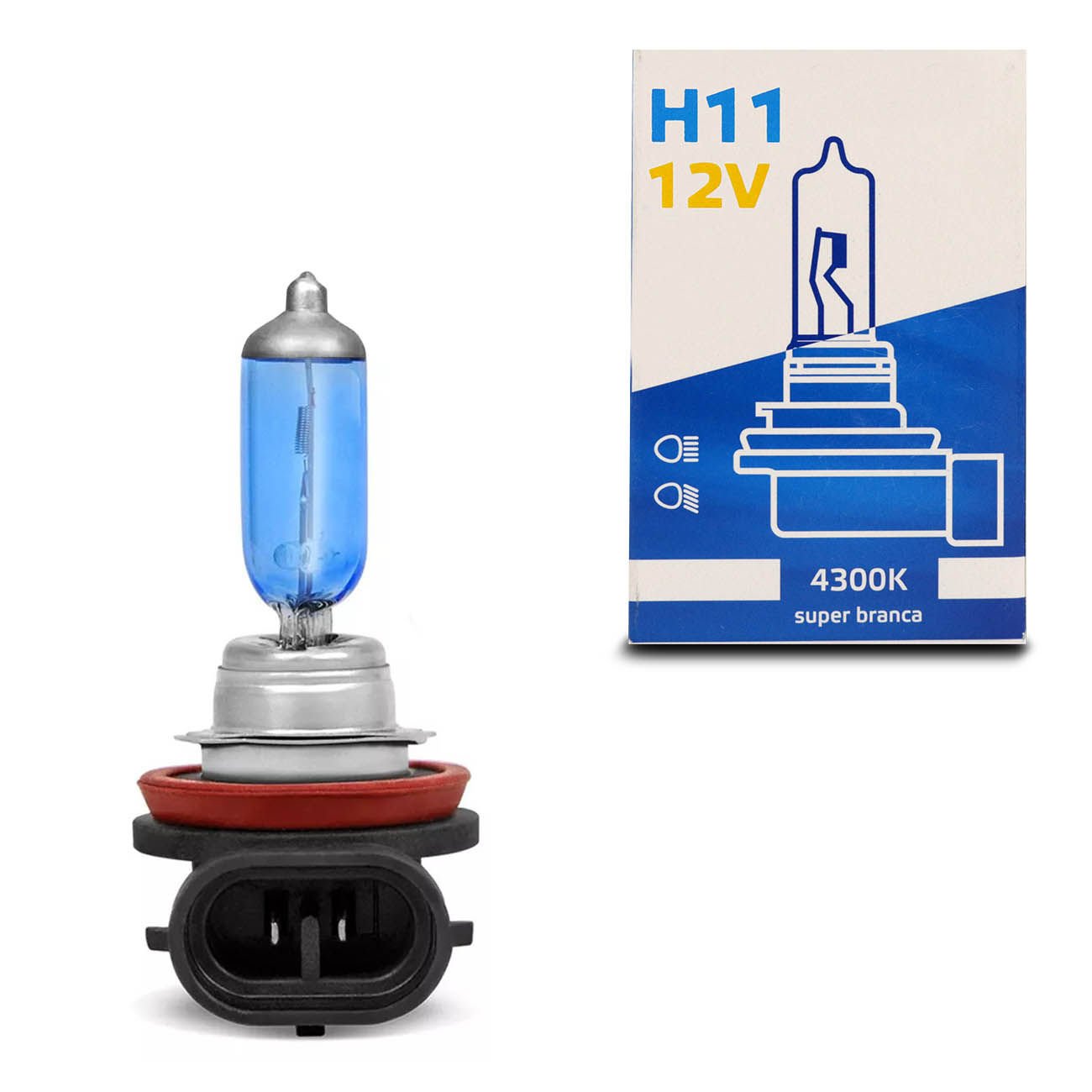 Lâmpada Super Branca H11 4300K 55W 12V Efeito Xênon Aplicação Farol