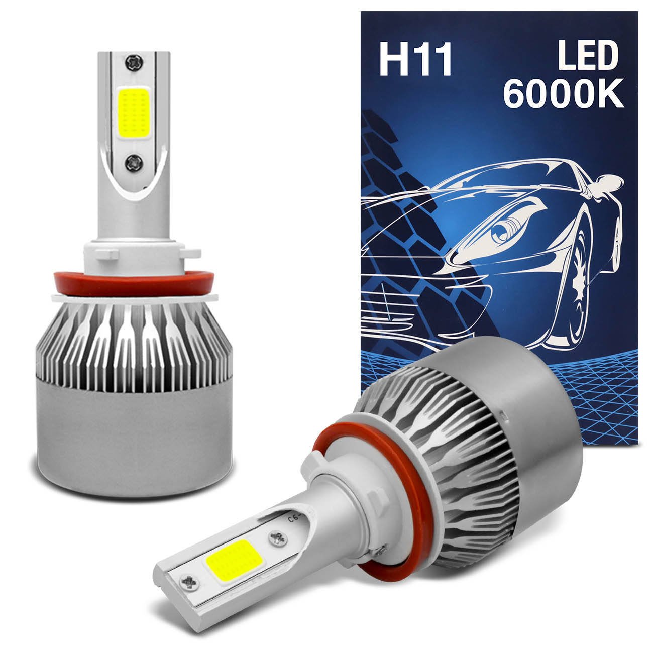 Kit Lâmpada Super LED H11 6000K 12V e 24V 7200LM Efeito Xênon Carro