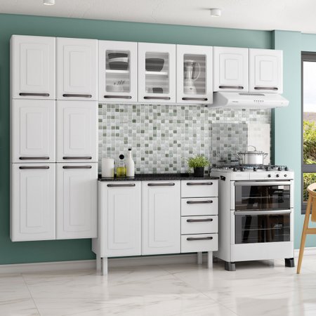 Cozinha Completa Colormaq Titanium 4 Pecas Em Aco E Vidro Paneleiro E Armarios Aereos Colombo