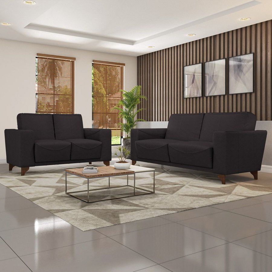 Jogo de Sofá 2 e 3 Lugares Sala de Estar Recepção Russia Couro Tabaco