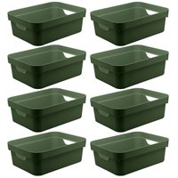 Conjunto 8 Caixas Organizadoras Cube Média 10,5L Plástico com Alças Laterais OU Verde Eucalipto