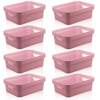 Conjunto 8 Caixas Organizadoras Cube Média 10,5L Plástico com Alças Laterais OU Rosa Quartzo