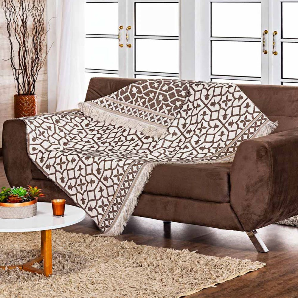 Xale para Sofá Ornare Tecido Jacquard Dupla Face 01 Peça Tabaco