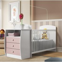 Berço Multimóveis Rafael para colchão 130x60 com Gavetas Branco/Rosa REF. 0516