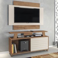 Rack Com Painel Para Tv Até 50 Polegadas Rivera 1 Porta Canelato Rústico/3d Natura Off White - Atualle Móveis
