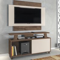 Rack Com Painel Para Tv Até 50 Polegadas Rivera 1 Porta Mocaccino Rústico/3d Natura Off White - Atualle Móveis