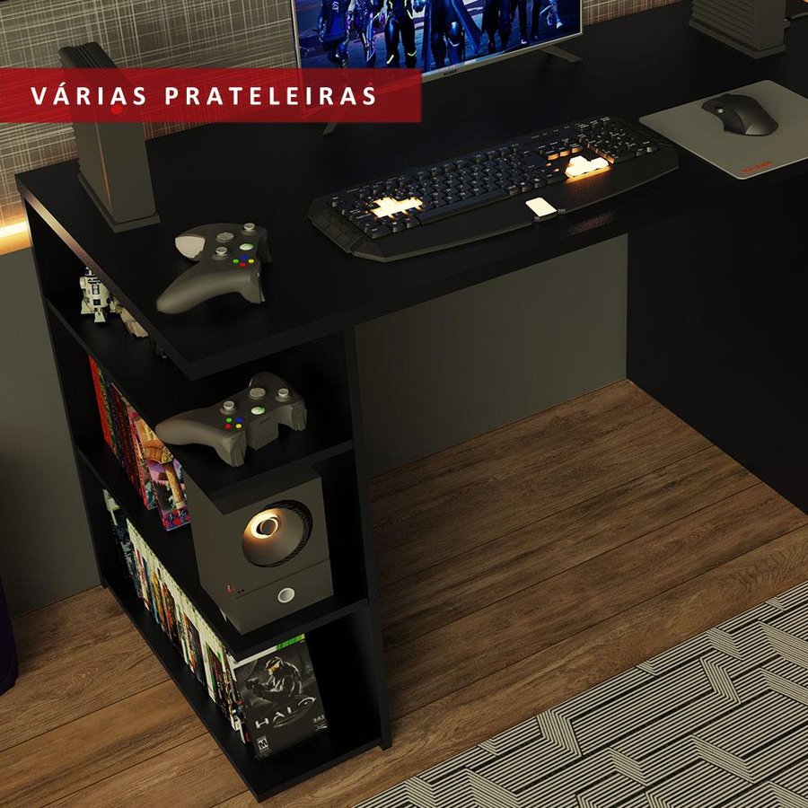 Mesa Gamer Madesa 9409 e Painel para TV até 50 Polegadas - Preto