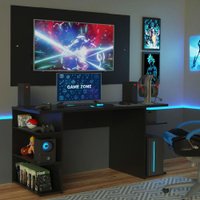 Mesa Gamer Madesa 9409 e Painel para TV até 58 Polegadas - Preto