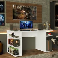 Mesa Gamer Madesa 9409 e Painel para TV até 50 Polegadas - Branco/Rustic