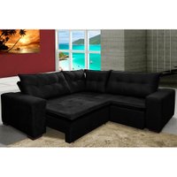 Sofá de Canto Retrátil, Reclinável, Molas Cama inBox Oklahoma 2,70m x 2,70m Suede Velusoft Preto