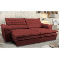 Sofá Retrátil, Reclinável Molas Cama inBox Botonê 2,32m Espuma Viscoelástico Suede Vermelho