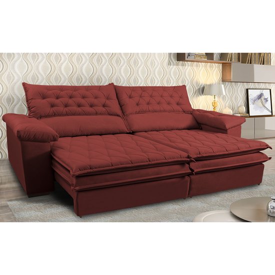 Sofá Retrátil, Reclinável Molas Cama inBox Botonê 2,72m Espuma Viscoelástico Suede Vermelho