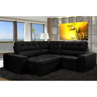 Sofá de Canto Retrátil, Reclinável, Molas Cama inBox Austin 2,70m x 2,70m Suede Velusoft Preto
