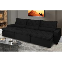 Sofá Lisboa 4,12m Retrátil, Reclinável, Molas no Assento e Almofadas Lombar Tecido Suede Preto