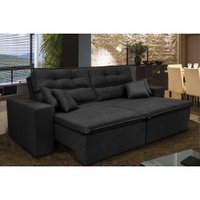 Sofá Cairo 2,52m Retrátil, Reclinável, Molas no Assento e 4 Almofadas Tecido Suede Preto Cama InBox