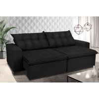 Sofá Retrátil, Reclinável Oklahoma 2,52m Com Molas e Pillow no Assento Tecido Suede Preto Cama InBox
