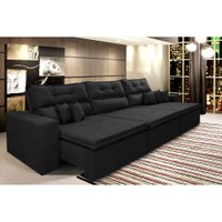 Sofá Cairo 3,82m Retrátil, Reclinável, Molas no Assento e 6 Almofadas Tecido Suede Preto Cama InBox